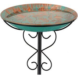 Metal Outdoor Bird Bath,Standing BirdBath & Bird Feeder with Stake Cast Iron